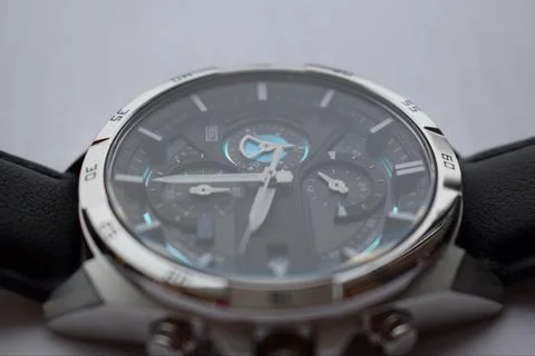 Top-Down View of a Men Chronograph Watch Stock Photos