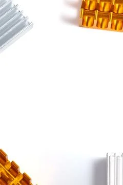Top-down view of metallic heat sinks with gold accents Stock Illustration