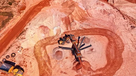 Top down view of mobile crushing plant in quarry Stock Footage 330788968