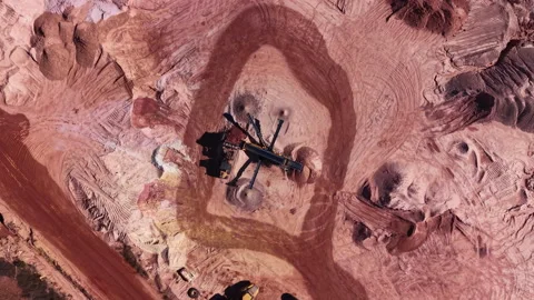 Top down view of a mobile screening plant sorting clay aggregates, with Видео 332822643