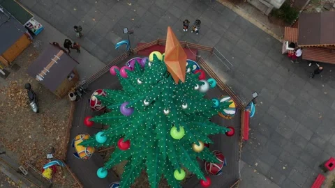 Top down view of modern Christmas tree in Bayonne, France Видео 333614659