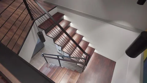 Top-down view of modern spiral staircase in urban building 库存影片 283756158