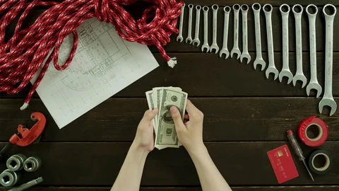 Top down view. Money for a project Stock Footage 80123256