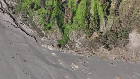 Top Down View of Mount Batok Surrounded by Barren Sand Sea in East Java Stock Footage 289445226