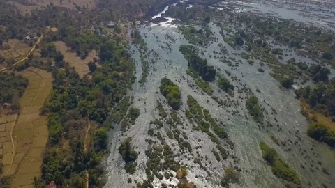 Top Down view of Moving River with Rapids Surrounded. Stock Footage 101934671