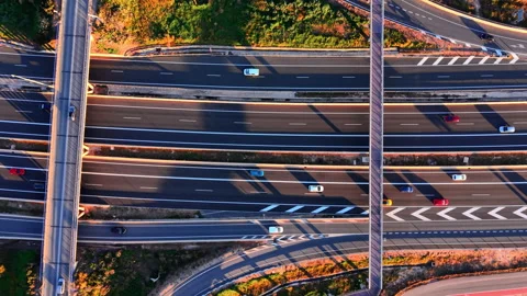 Top down view of a multi lane highway, Spain Video stock 344692921