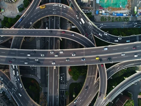 Top down view on multilevel interchange overpass in Shanghai Stock Footage 77311464