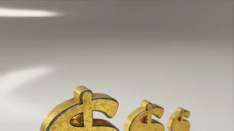 A Top down view of multiple 3D golden dollar signs on reflective background Stock Footage 155224310