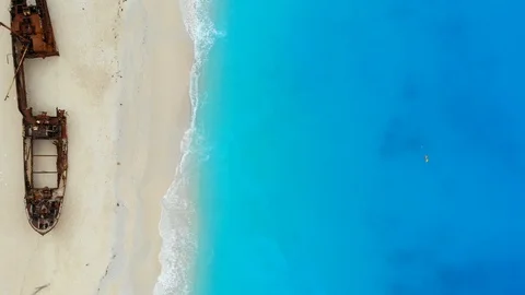 Top down view of Navagio Shipwreck Beach in Zakynthos Greece Stock Footage 119451986