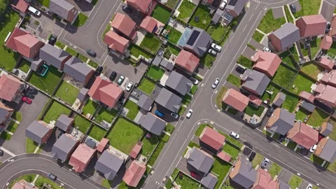 Top down view of new build housing, gardens and streets, Wirral, England Stock Footage 336481528