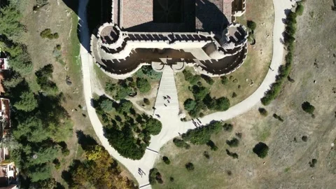 Top down view of New Castle of Manzanares el Real, Madrid region, Spain Stock Footage 163707506