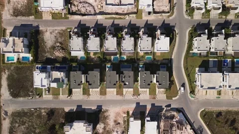 Top down view. New district. View from above. Construction of apartment building Stock Footage 274374644