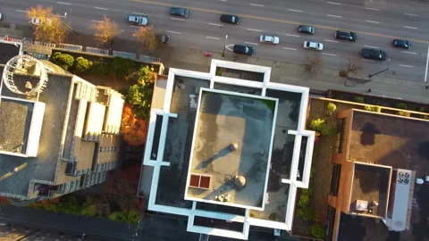 Top down view of North American houses and street on a sunny day Stock Footage 142855114