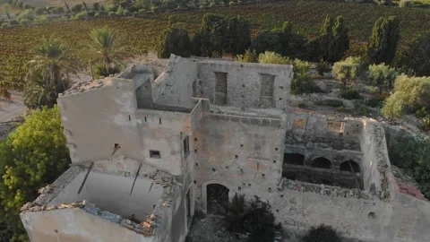Top down view of old abandoned farm on sicily Italy, aerial Video stock 254575456