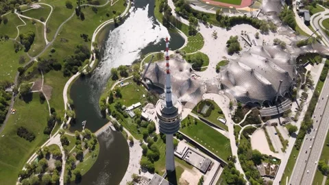 Top down view of the Olympia Tower Munich Stock Footage 164596055