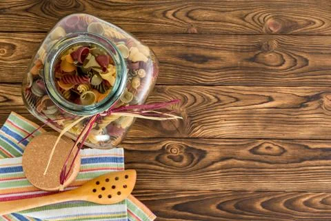 Top down view of an open macaroni jar Foto stock