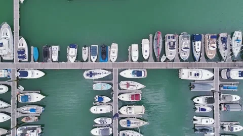 Top Down view over Boats and Yachts in Brixham Marina from a drone, Torbay, UK 스톡 동영상 247474366