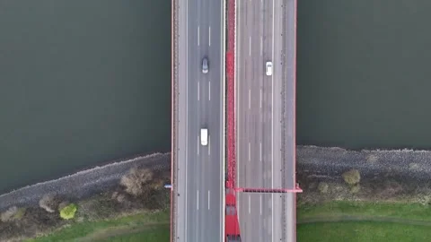 Top down view over bridge traffic and pillars Video stock 331200093