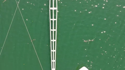 Top Down View Over Lake Jetty In Encoro de Santo Estevo - Drone Shot Stock Footage 281645516