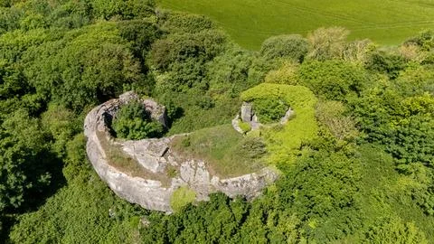Top Down View of Overgrown World War II Bunker Ruins Stock Photos