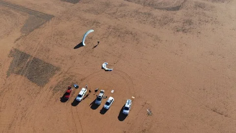 Top down view of parachutist parked and prepearing to fly powered Stock Footage 117698267