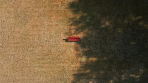 Top Down View Of A Park Bench And Field - Drone Shot Stock Footage 319390381