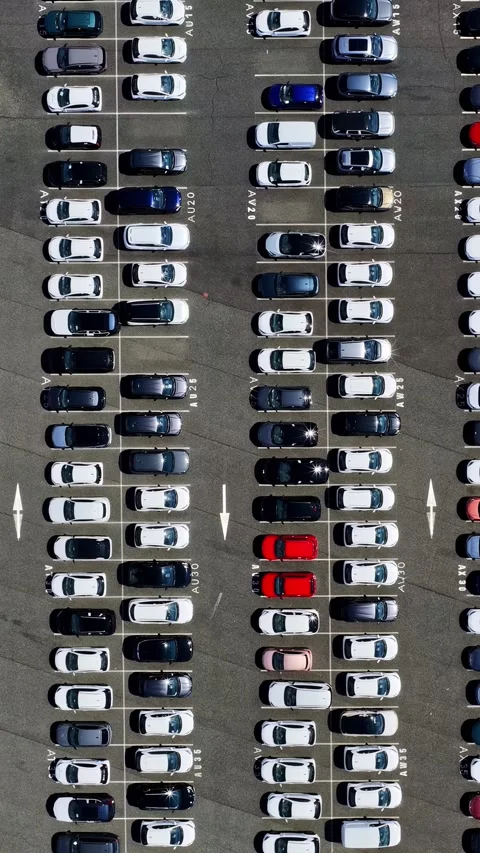 Top Down View of Parked Cars in Rows at Port of Bordeaux Parking Lot France Stock Footage 346576213