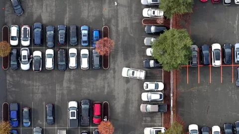 Top down view of parking lot with car trying to do reverse parking in the lot Stock-Footage 322942177
