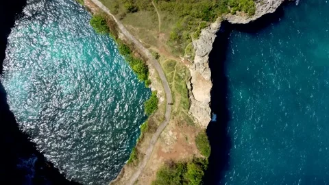 Top down view on path above ocean Video stock 159330708