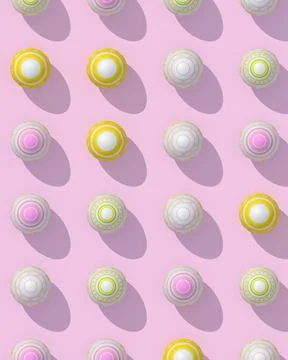 Top down view to pattern from Easter eggs on pink background. Stock Illustration
