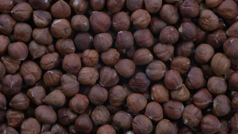 Top down view. Peeled brown hazelnut kernels in heap. Slider shot. Stock-Footage 296519353