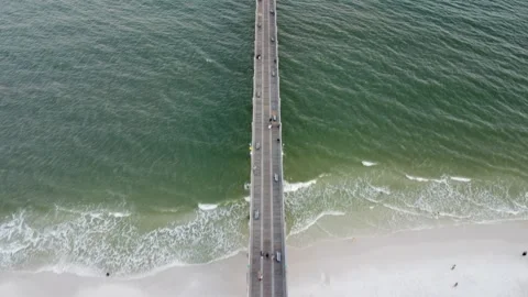 Top down view of Pensacola Beach pier Stock Footage 239005838