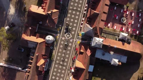 Top down view of people walking by fake ... | Stock Video | Pond5