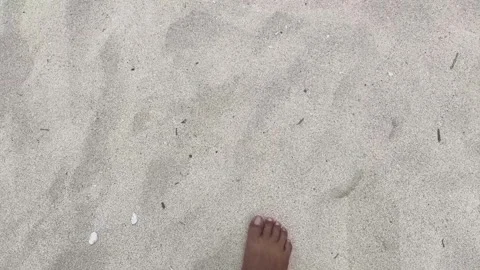 Top Down View of Person Walking Barefoot on Fine White Beach Sand Stock Footage 340327891