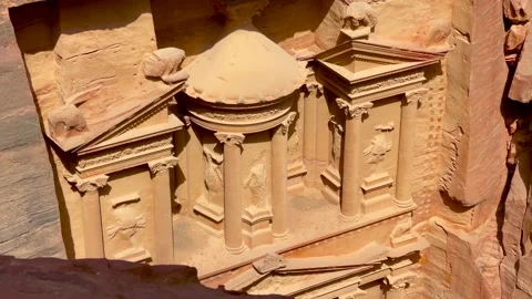 Top Down view of Petra. Historic UNESCO heritage site carved into sandstone in Stock Footage 237820391