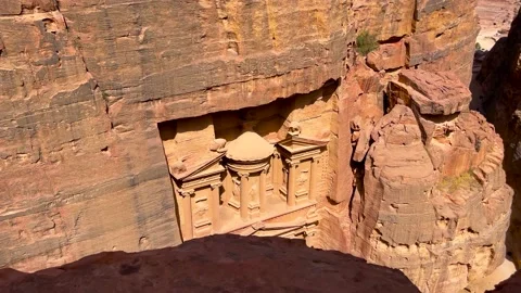 Top Down view of Petra. Historic UNESCO heritage site carved into sandstone in Stock Footage 237820513