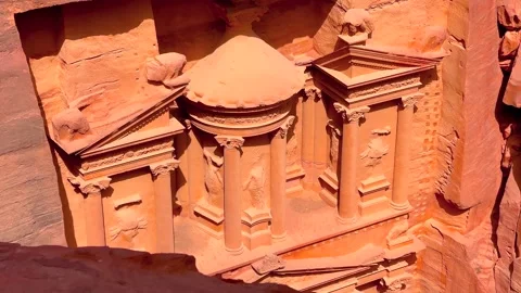 Top Down view of Petra. Historic UNESCO heritage site carved into sandstone in Stock Footage 239081272