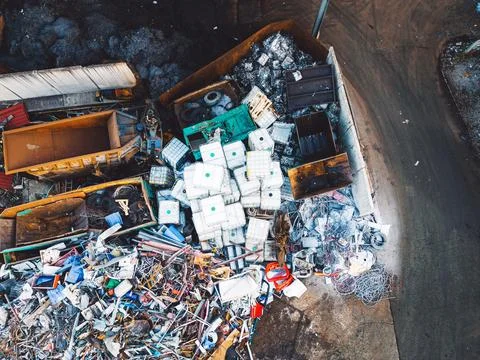 Top down view at piles of plastic and construction materials at the construction Stock Photos