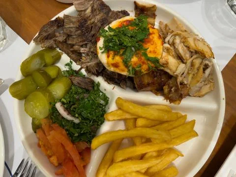 Top down view of a plate of shawarma Stock Photos