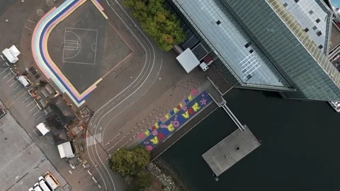 Top-down View Of Plaza of Nations By Harbour Event And Convention Centre In Vídeo Stock 347127402