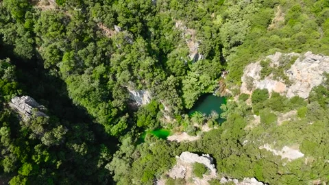 Top Down View of Polylimnio Waterfall Pools Stock-Footage 334898978