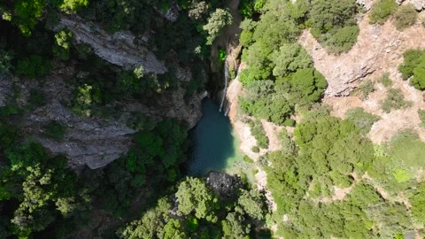 Top Down View of Polylimnio Waterfall Pool Stock-Footage 334899805