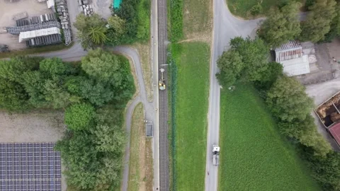 Top down view of railway excavator and truck Stock Footage 339645340