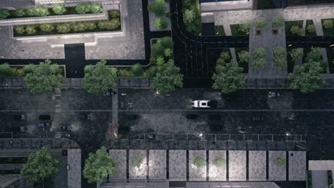 Top Down View of Rainy City Street at Night, 3D Animation of Wet Urban Traffic Stock Footage 339408127