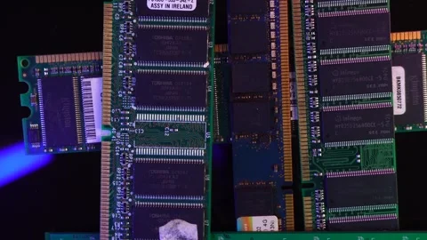 Top Down View of RAM Memory Modules, Computer Hardware Close Up Stock Footage 328071052