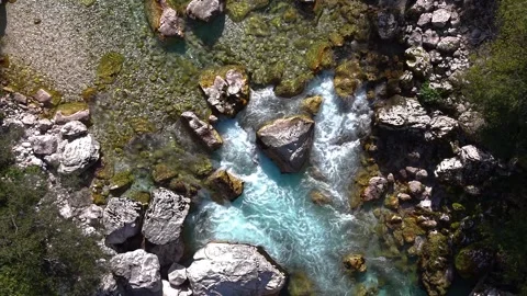 Top-down view of rapids on Soca river rocky stream, Slovenia Stock Footage 341430208