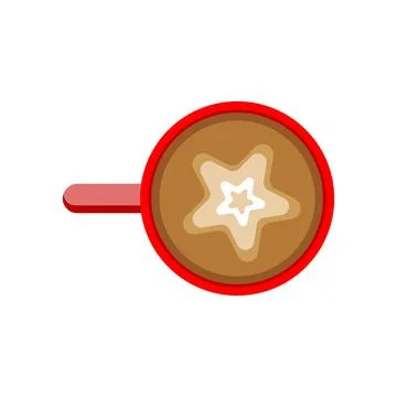 Top down view of a red coffee cup with a perfectly crafted star latte art d.. Stock Illustration