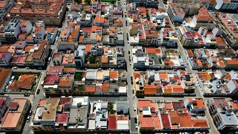 Top down view of the red roofs of Vila Real de Santo Antonio in Portugal Stock Photos