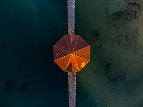 Top down view of Redcliffe Pier parlour, sunrise.  Stock Photos