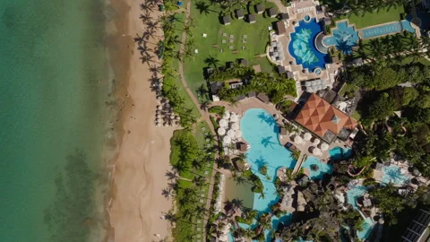 Top down view of resort beaches in Wailea, Maui, Hawaii Stock Footage 250372737
